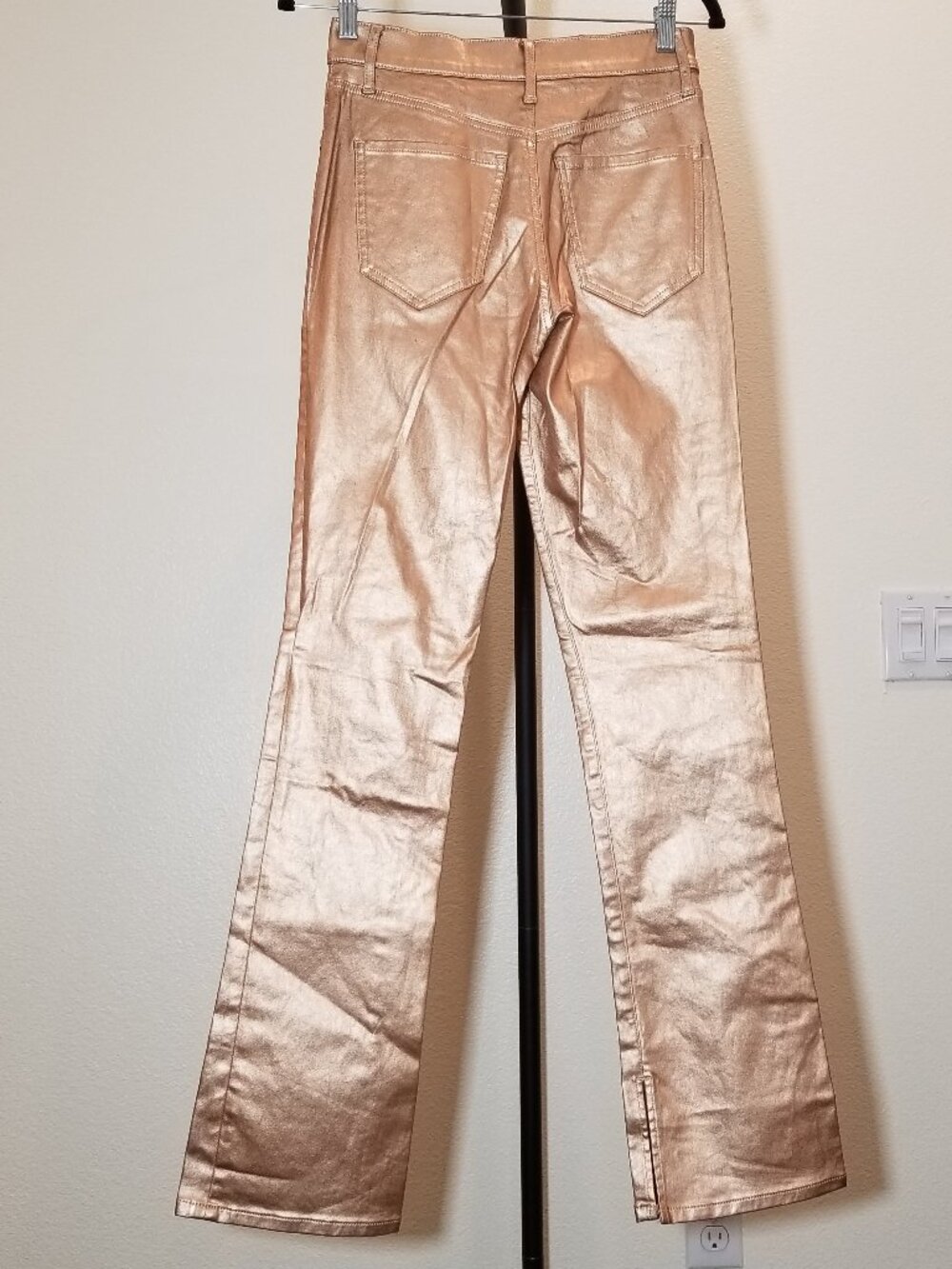Express Womens Metallic Skyscraper Mid Rise Jeans Size 2R Rose Gold Retro NWOT - Picture 2 of 7